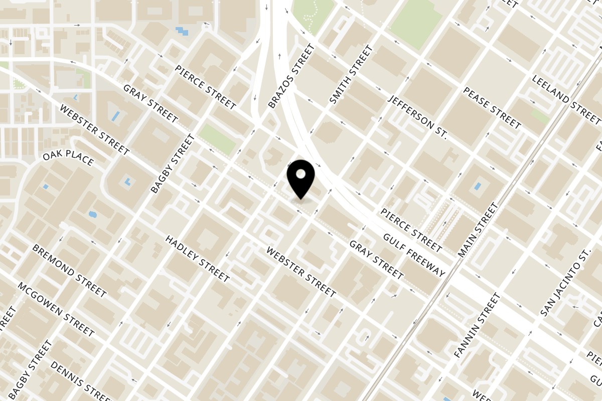 Map showing the location of NUA Thai on 2020 Louisiana St in Houston